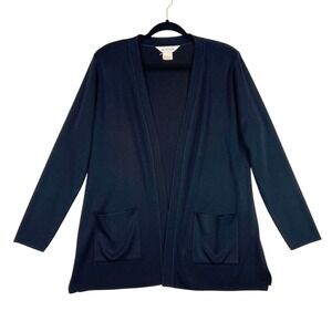 Misook Black Knit Open Front Cardigan Jacket Large Long Sleeve Pockets Knit